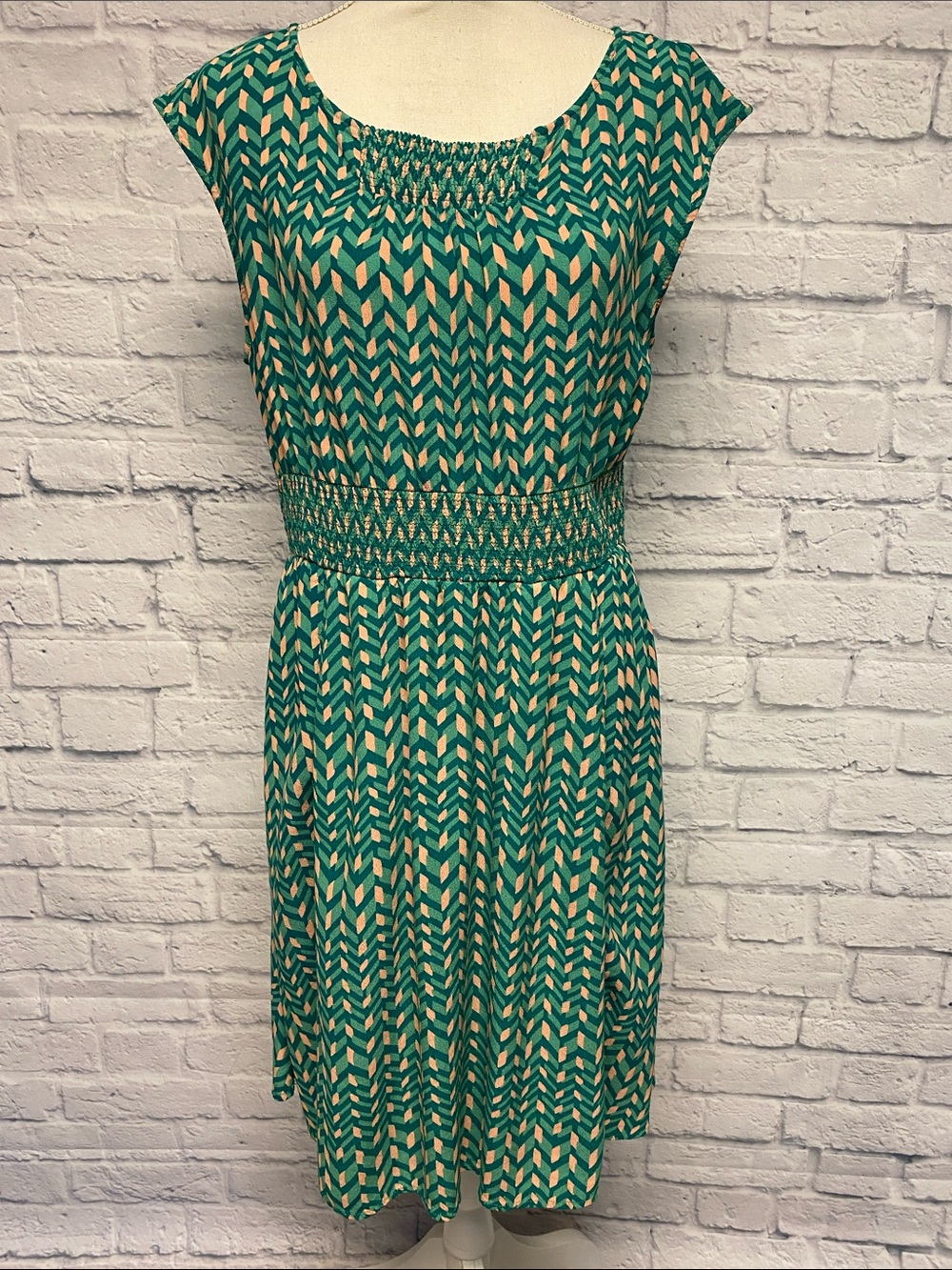 Maeve by Anthropologie Evaline Geometric Smocked Midi Dress Size Medium